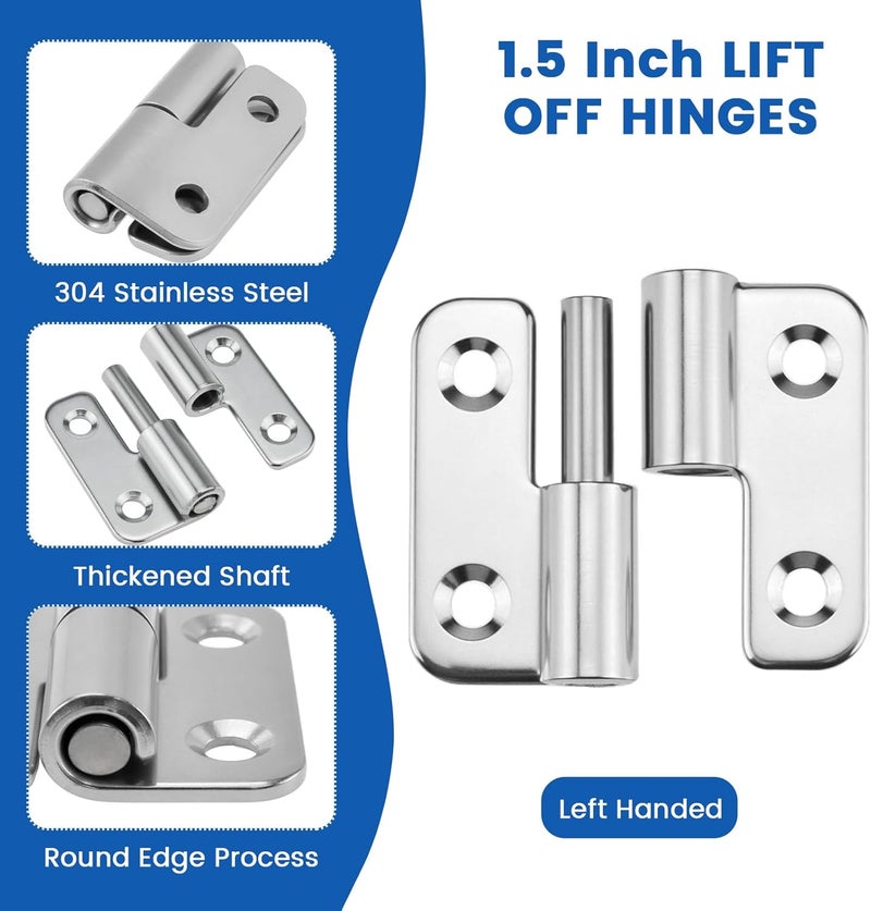 MILYARD 4 Pcs 1.5 Inch Stainless Steel Lift Off Hinges, Detachable Small Slip Joint Flag Hinges with Screws for Wooden Metal Doors Cabinet Doors Metal Boxes (Left Handed) - Image 3